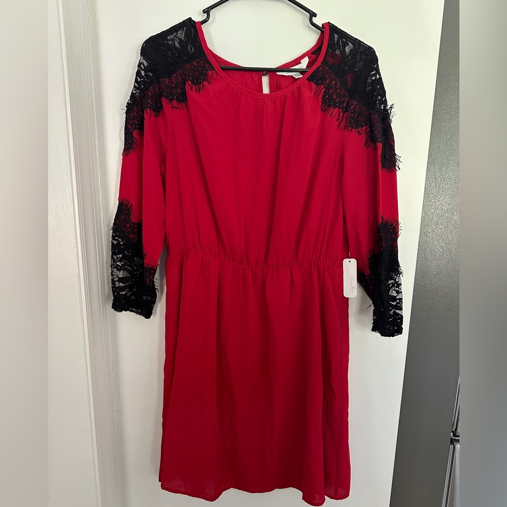 Charming Charlie Scarlet Dress with Ebony Lace Detail